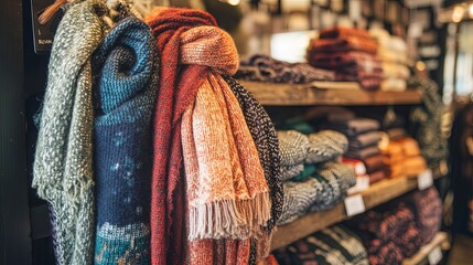 A boutique offering New Year Day promotions with festive scarves and accessories .