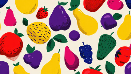 Colorful Fruit and Vegetable Pattern on Background