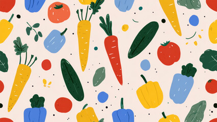 Colorful Fruit and Vegetable Pattern on Background