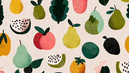 Colorful Fruit and Vegetable Pattern on Background