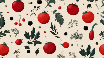 Colorful Fruit and Vegetable Pattern on Background