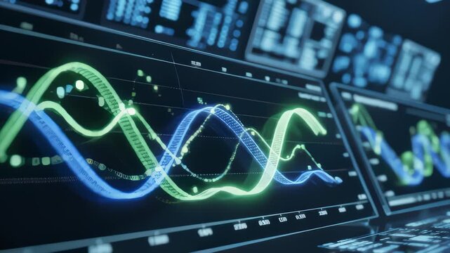 Graph Animation on Computer Screen Displaying Financial Data in Motion