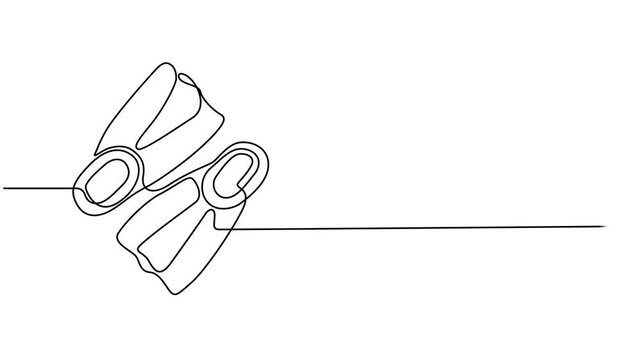 Fins Flippers Comfortable animation continuous one line drawing, Swim fins line art modern style comfortable underwater use, Simple black vector illustration of diving fins in minimalist line art 4k.