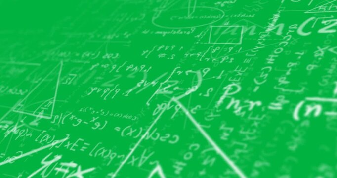 Animation of mathematics drawings and formulae on black background