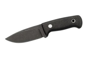 Black survival knife with fixed blade and black handle