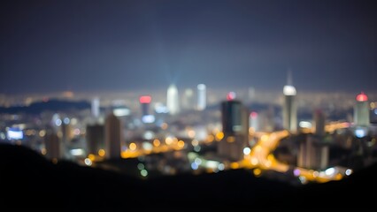 A glowing night cityscape with atmospheric perspective and soft lights, creating a dreamy urban ambiance.