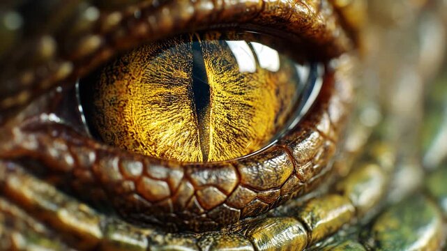 A reptile eye shows intricate patterns and colors with clear texture details captured in high definition