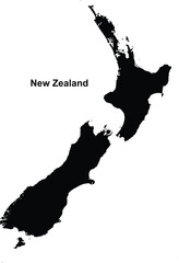 New Zealand Map Black Silhouette Isolated on White Background