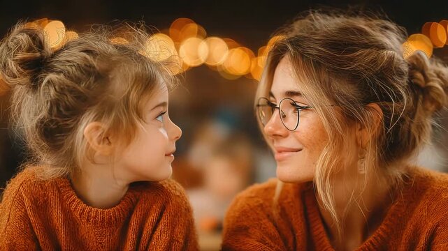 Warm moment between mother and daughter in cozy setting