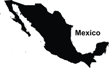Mexico Map Black Silhouette Isolated on White Background