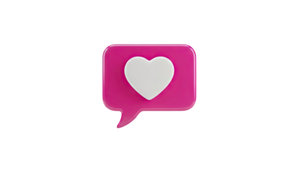 3D Pink speech bubble with white heart icon on transparent background