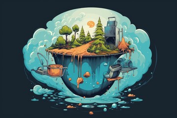Naklejka premium Earth melting into toxic waste because of industrial pollution, environmental damage concept, industrial impact on nature