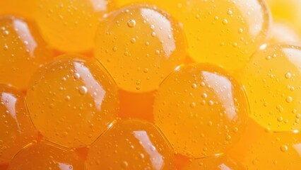 Vibrant orange spheres with tiny trapped bubbles creating an intriguing liquid texture