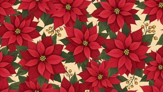a seamless pattern featuring vibrant red poinsettia flowers with lush green leaves ideal for festive designs on transparent background high quality