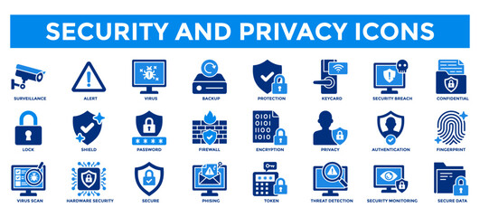 Security and privacy icon collection set. Containing secure, password, firewall, encryption, authentication, surveillance, protection icon.