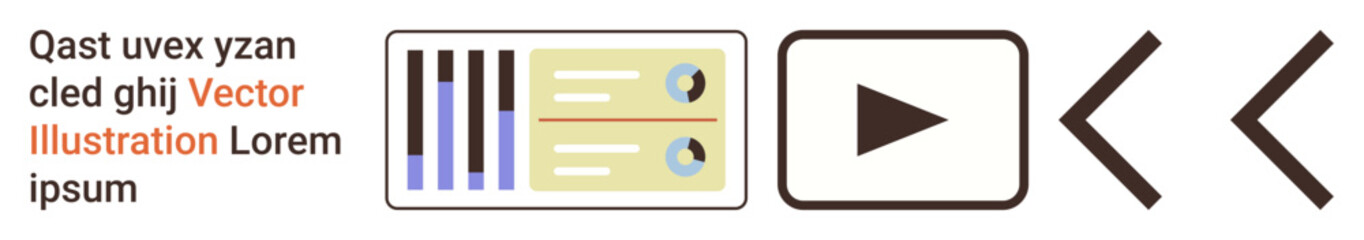 Obraz premium Digital media, web interface, GUI design, content creation, data management, productivity. Abstract icons, including play button arrows and data panels. Digital media and web interface