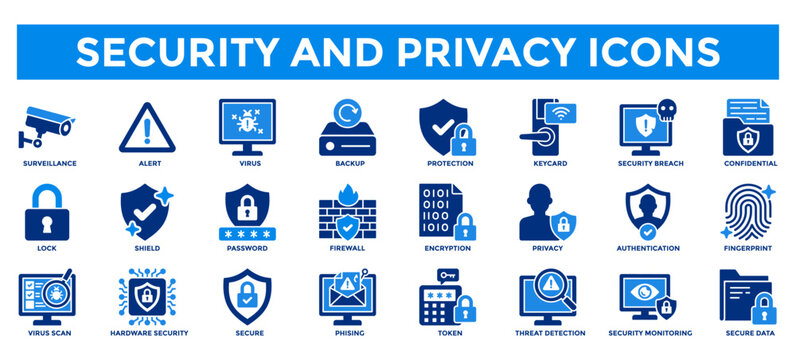 Security and privacy icon collection set. Containing secure, password, firewall, encryption, authentication, surveillance, protection icon.