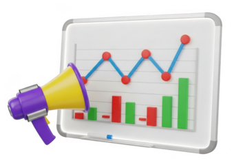 Promoting data analysis with megaphone isolated on transparent background