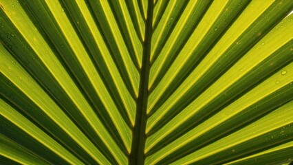 Obraz premium Tropical vibrant green palm frond pattern naturally illuminated by bright sunlight