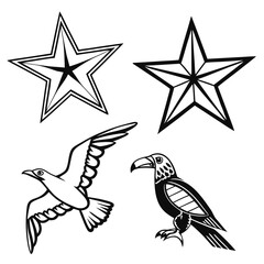 Black and white bird and star illustrations