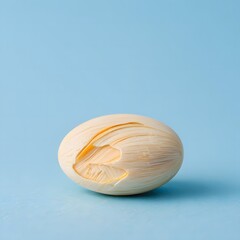 A wooden egg on a blue background