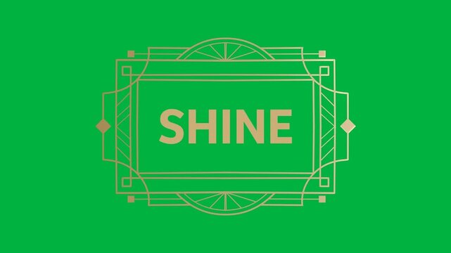 Animation of gold text shine, in decorative gold frame, on black background