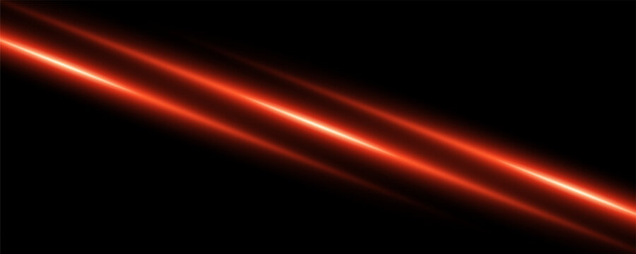 Laser neon light stick, glowing fire beam, yellow and red fluorescent LED effect. Golden shine electric luminous lines, isolated design elements on dark transparent background.