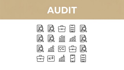 Audit and Financial Analysis Icon Set for Business and Accounting Presentations Detailing Reports and Growth Trends