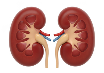 Human kidneys with ureters isolated on transparent background