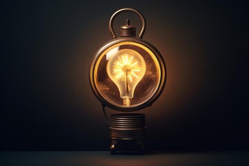 Vintage pocket watch transforming into a light bulb, creating a captivating visual representation of the connection between time and ideas