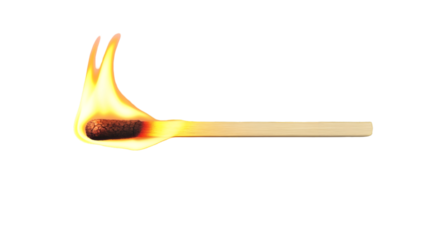 Burning Matchstick with Bright Orange Flame and Smoke on Black Background