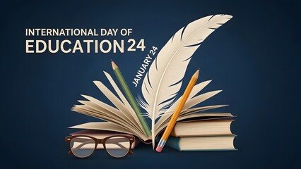 An open vintage book with glasses and a feather pen on white paper represents a library of old literature and educational knowledge for reading and writing