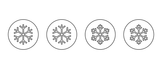 Snowflake outline icon set in circular line. Winter frost, snow crystal symbol