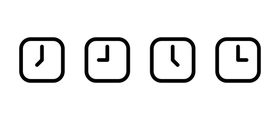 Square clock and time icon set. Schedule, deadline, and timer symbol