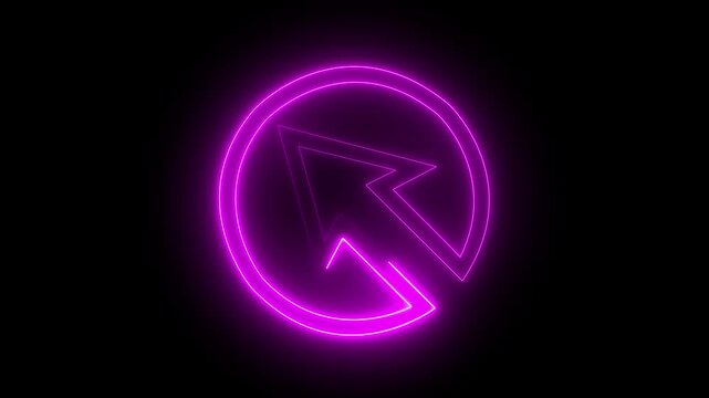 glowing neon directional squiggly arrow icon animation on black background.4k motion video animation.