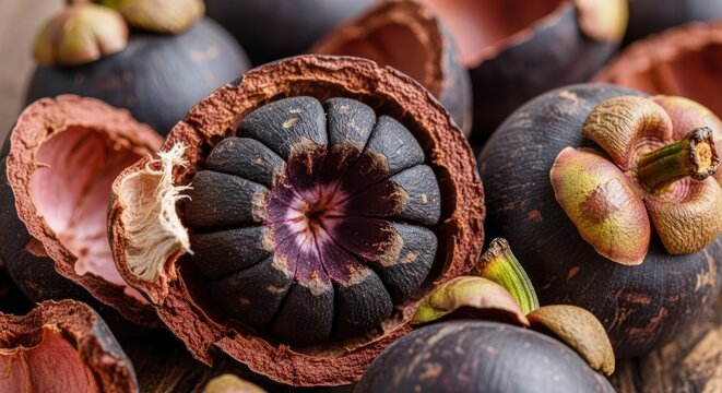 Exotic Mangosteen Fruit Display - A Close-Up of Tropical Delights.