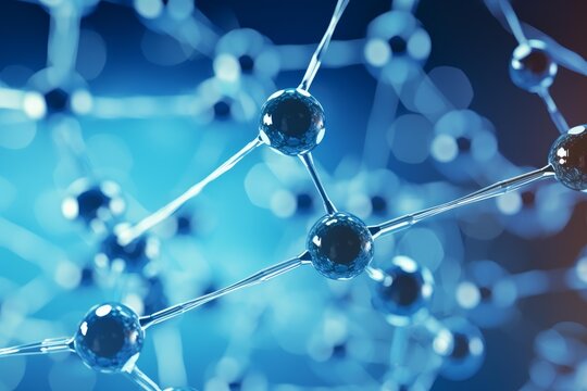Molecular compounds forming a connected network, showing scientific research and technology - Powered by Adobe