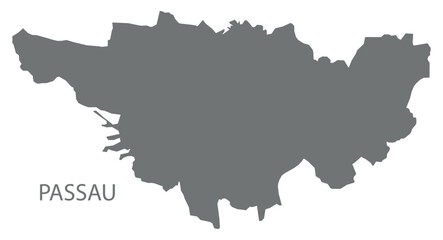 Passau city map with boroughs grey illustration silhouette shape