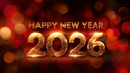Happy New Year 2026 celebration with sparkling gold numbers