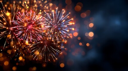 Vibrant fireworks display on dark night with colorful bursts