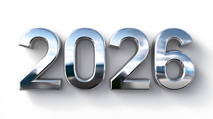 Shiny silver 2026 text on white background for business planning