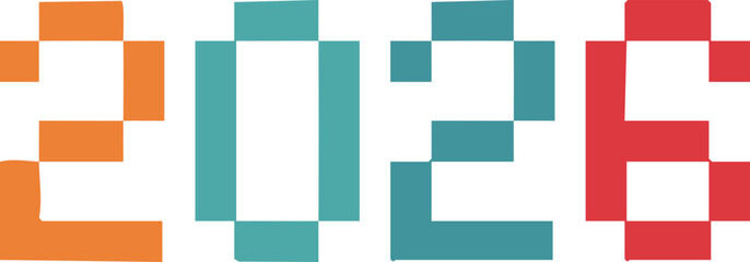 2026 Pixel Block Number Typography for Retro Digital New Year Design