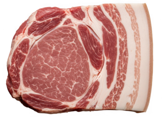 Thick cut raw pork belly isolated on transparent background