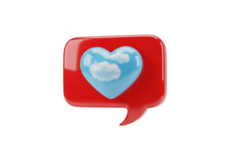 Red speech bubble with blue heart isolated on transparent background
