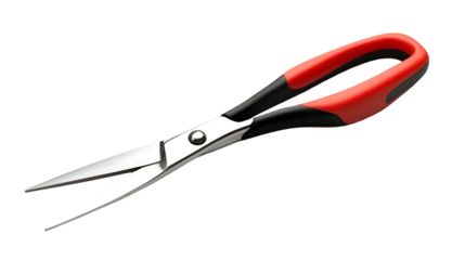 Modern Scissors with Red Handles Isolated on White Background