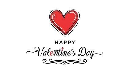 A hand-drawn red heart with a white outline sits above the text 'Happy Valentine's Day' written in elegant black cursive with a flourish design.