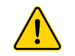 Yellow warning triangle sign with exclamation mark on transparent background