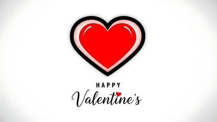 A vibrant red heart with a black outline is displayed on a clean white background with the text Happy Valentine's Day below it