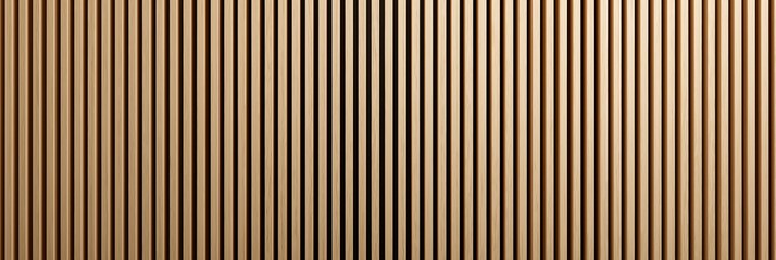 Wooden slatted wall acoustic panel background texture. Vertical wooden slats creating a minimalistic decorative and soundproofing wall panel