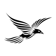 Fototapeta premium Soaring Silhouette: A stylized bird silhouette soars gracefully, its wings outstretched in a display of freedom and power, a symbol of ambition and the human spirit.